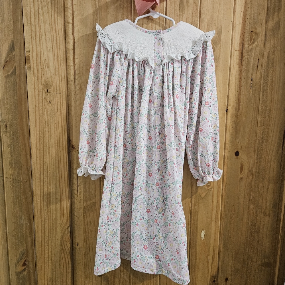 Little Bear Smocked Dress with Pink Pumpkin Embroidery. With Matching Hair Bow - Picture 3 of 7